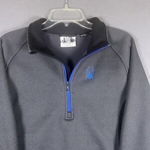 Spyder Sweater Men's M Gray Blue Solid‎ Long Sleeve Quarter Zip Polyester Ski